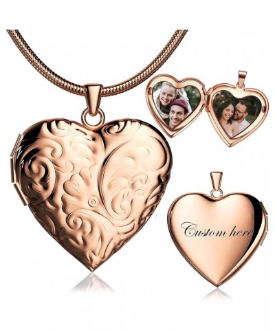 Personalized Picture Locket Necklace Heart Memorial Locket That Hold 2 Pictures Jewelry Gift for Women&Girls Rose Golden - Da...