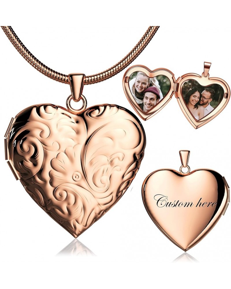 Personalized Picture Locket Necklace Heart Memorial Locket That Hold 2 Pictures Jewelry Gift for Women&Girls Rose Golden - Da...