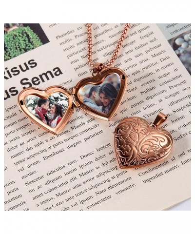 Personalized Picture Locket Necklace Heart Memorial Locket That Hold 2 Pictures Jewelry Gift for Women&Girls Rose Golden - Da...