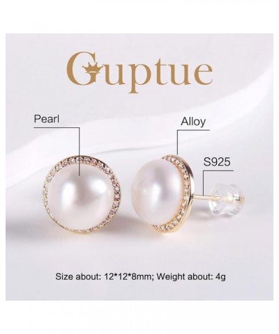 S925 Silver needles Pearl button stud earrings cultured freshwater pearl Cubic zirconia stud Earrings Birthday Gifts Women's ...