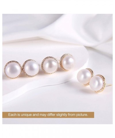 S925 Silver needles Pearl button stud earrings cultured freshwater pearl Cubic zirconia stud Earrings Birthday Gifts Women's ...