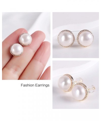 S925 Silver needles Pearl button stud earrings cultured freshwater pearl Cubic zirconia stud Earrings Birthday Gifts Women's ...