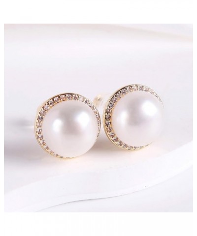 S925 Silver needles Pearl button stud earrings cultured freshwater pearl Cubic zirconia stud Earrings Birthday Gifts Women's ...