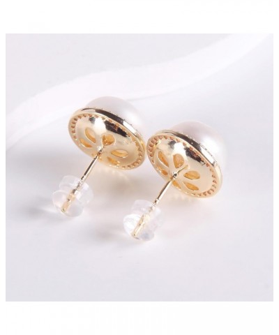 S925 Silver needles Pearl button stud earrings cultured freshwater pearl Cubic zirconia stud Earrings Birthday Gifts Women's ...