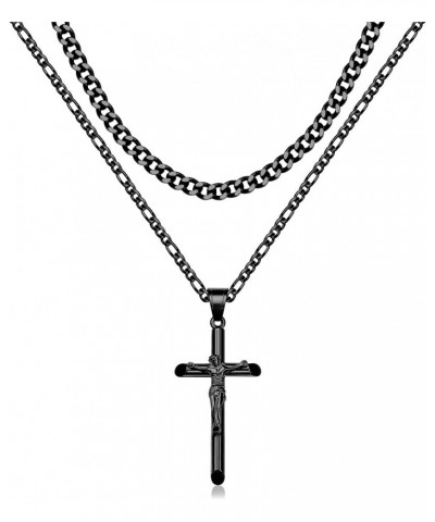 Cross Necklace for Women Men Stainless Steel Mens Cross Necklaces Gold Silver Jesus Cross Necklace Layered Cuban Figaro Chain...