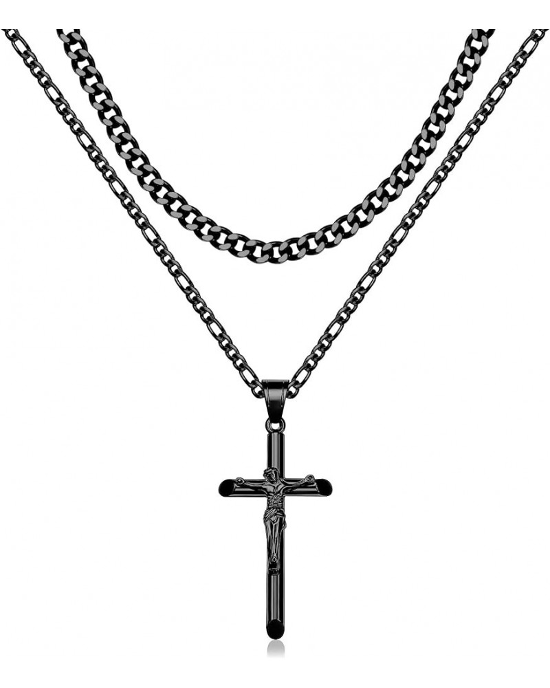 Cross Necklace for Women Men Stainless Steel Mens Cross Necklaces Gold Silver Jesus Cross Necklace Layered Cuban Figaro Chain...