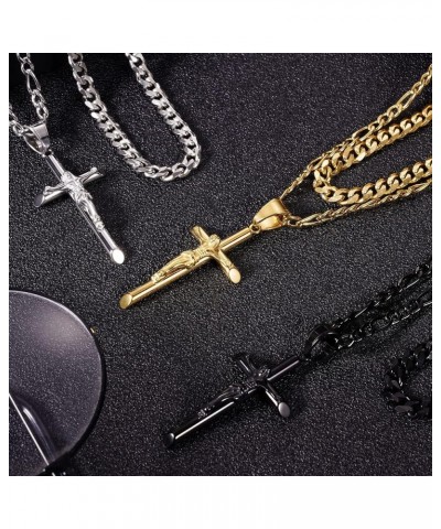 Cross Necklace for Women Men Stainless Steel Mens Cross Necklaces Gold Silver Jesus Cross Necklace Layered Cuban Figaro Chain...