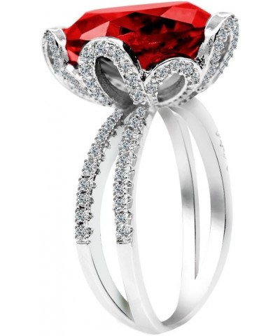 Female Unique Beautiful Red Flower Engagement Wedding Ring - Charm Created Garnet Diamond Jewelry for Women (Size 6 7 8 9 10)...