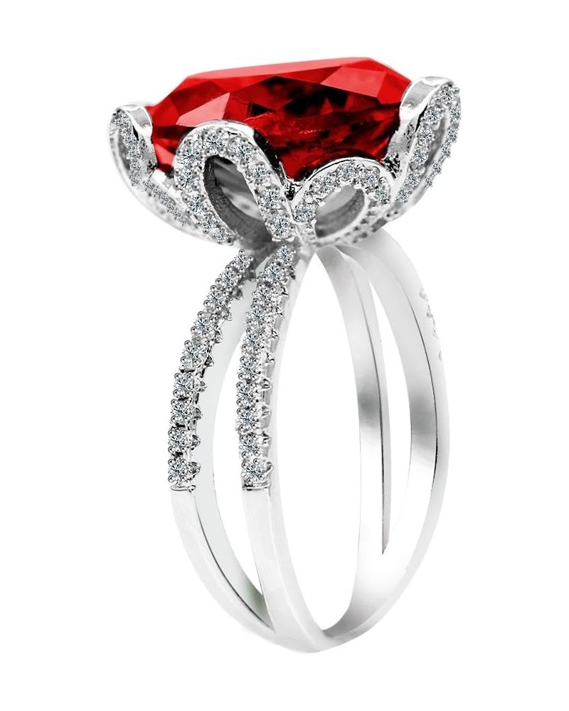 Female Unique Beautiful Red Flower Engagement Wedding Ring - Charm Created Garnet Diamond Jewelry for Women (Size 6 7 8 9 10)...