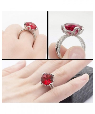 Female Unique Beautiful Red Flower Engagement Wedding Ring - Charm Created Garnet Diamond Jewelry for Women (Size 6 7 8 9 10)...