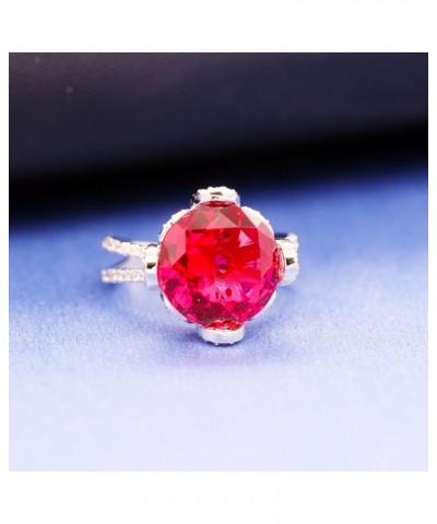 Female Unique Beautiful Red Flower Engagement Wedding Ring - Charm Created Garnet Diamond Jewelry for Women (Size 6 7 8 9 10)...