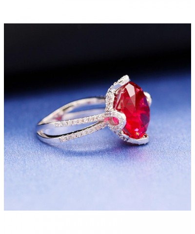 Female Unique Beautiful Red Flower Engagement Wedding Ring - Charm Created Garnet Diamond Jewelry for Women (Size 6 7 8 9 10)...