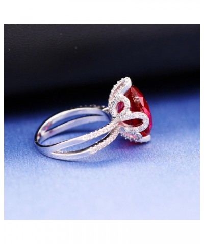 Female Unique Beautiful Red Flower Engagement Wedding Ring - Charm Created Garnet Diamond Jewelry for Women (Size 6 7 8 9 10)...