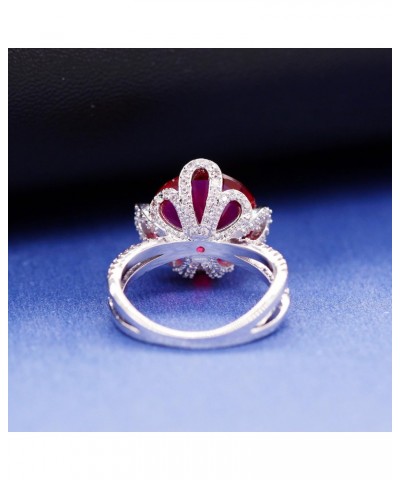 Female Unique Beautiful Red Flower Engagement Wedding Ring - Charm Created Garnet Diamond Jewelry for Women (Size 6 7 8 9 10)...