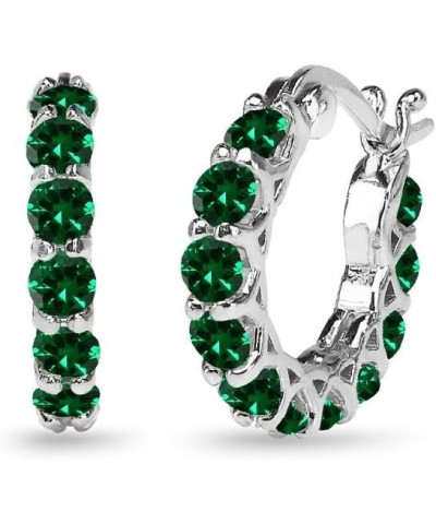 Sterling Silver Genuine, Simulated or Created Gemstone Small Round 18mm Huggie Hoop Earrings for Women Simulated Emerald $22....