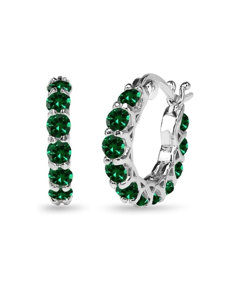 Sterling Silver Genuine, Simulated or Created Gemstone Small Round 18mm Huggie Hoop Earrings for Women Simulated Emerald $22....