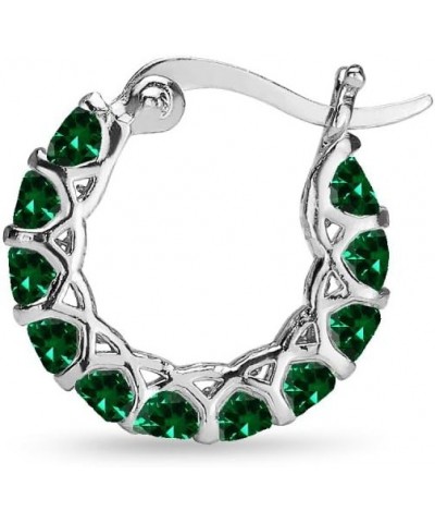 Sterling Silver Genuine, Simulated or Created Gemstone Small Round 18mm Huggie Hoop Earrings for Women Simulated Emerald $22....