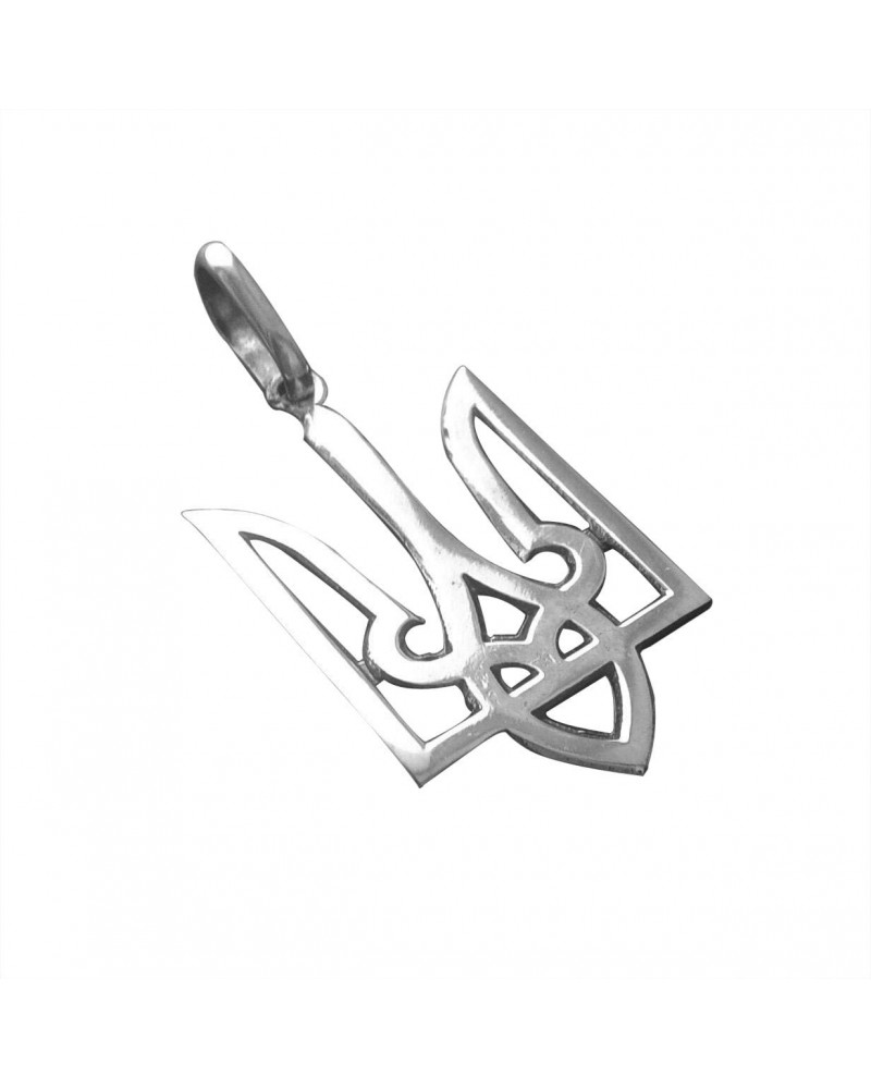 14K White Gold Over 925 Sterling Silver Ukrainian Trident Tryzub Charm Pendant with 18in Chain Necklace for Gift $19.24 Neckl...