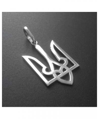 14K White Gold Over 925 Sterling Silver Ukrainian Trident Tryzub Charm Pendant with 18in Chain Necklace for Gift $19.24 Neckl...