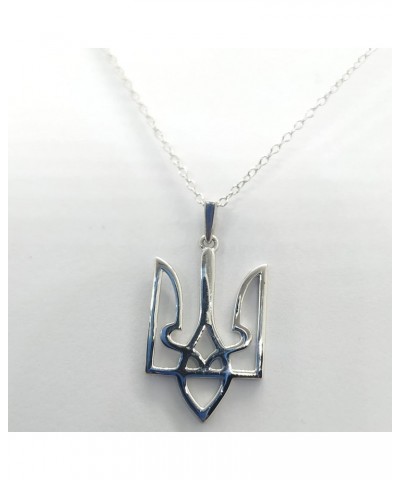 14K White Gold Over 925 Sterling Silver Ukrainian Trident Tryzub Charm Pendant with 18in Chain Necklace for Gift $19.24 Neckl...