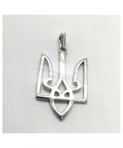 14K White Gold Over 925 Sterling Silver Ukrainian Trident Tryzub Charm Pendant with 18in Chain Necklace for Gift $19.24 Neckl...