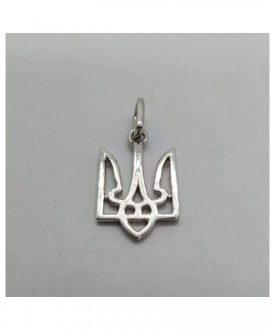 14K White Gold Over 925 Sterling Silver Ukrainian Trident Tryzub Charm Pendant with 18in Chain Necklace for Gift $19.24 Neckl...