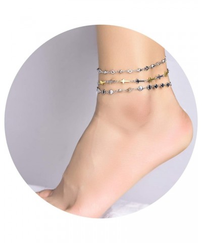 Stainless Steel Ankle Bracelet for Women, 14K Gold/Sterling Silver Plated Anklets Bracelets Set Adjustable Jewelry Gift ANKLE...