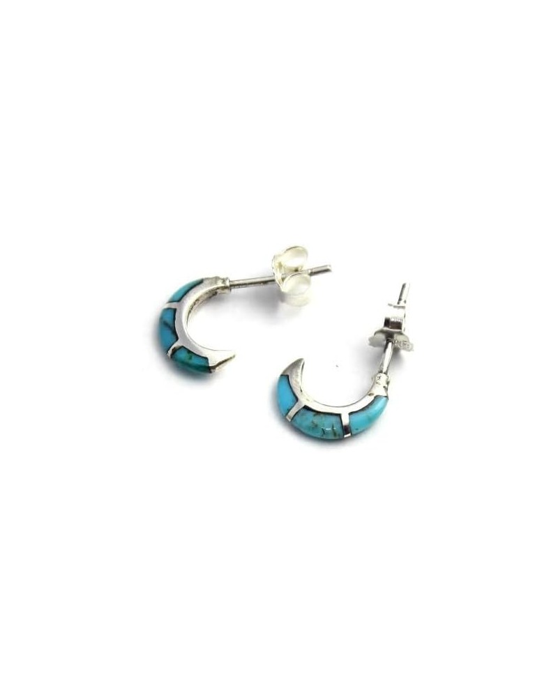 COSUMOSU Inlay Turquoise Hoop 925 Sterling Silver Earrings Blue $13.09 Earrings