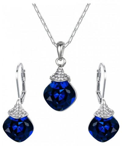 Women's Rhinestone Crystal Rhombus Necklace Leverback Dangle Earrings Bridal Jewelry Sets for Women Girls Blue $12.47 Jewelry...