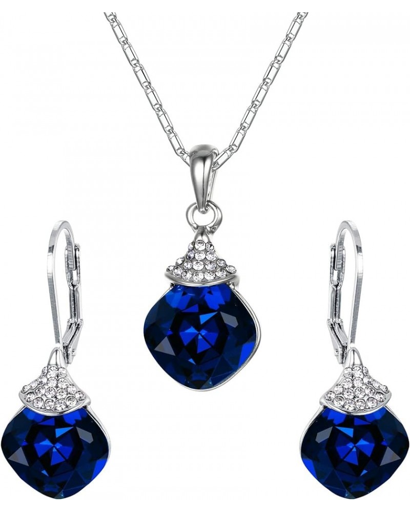 Women's Rhinestone Crystal Rhombus Necklace Leverback Dangle Earrings Bridal Jewelry Sets for Women Girls Blue $12.47 Jewelry...