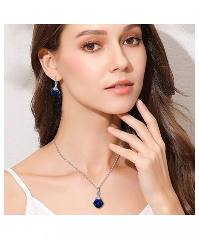 Women's Rhinestone Crystal Rhombus Necklace Leverback Dangle Earrings Bridal Jewelry Sets for Women Girls Blue $12.47 Jewelry...