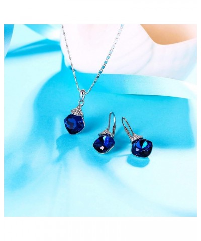 Women's Rhinestone Crystal Rhombus Necklace Leverback Dangle Earrings Bridal Jewelry Sets for Women Girls Blue $12.47 Jewelry...