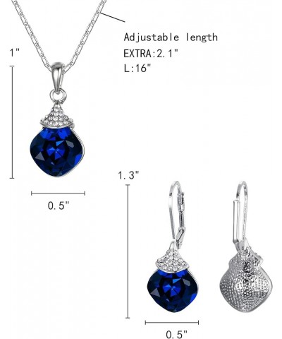 Women's Rhinestone Crystal Rhombus Necklace Leverback Dangle Earrings Bridal Jewelry Sets for Women Girls Blue $12.47 Jewelry...