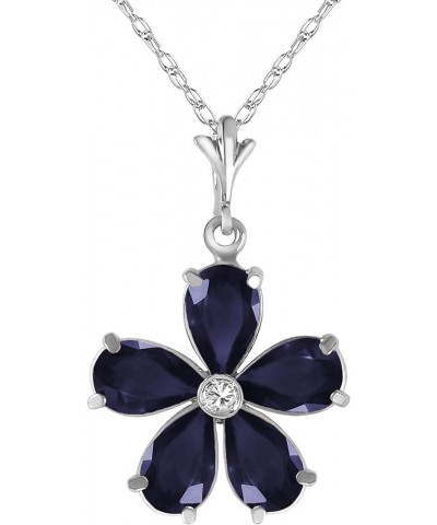 14k Solid White Gold Pendant Necklace with Natural Blue Sapphires and Natural Diamond Flower Pendant Floral Fine Jewelry Made...