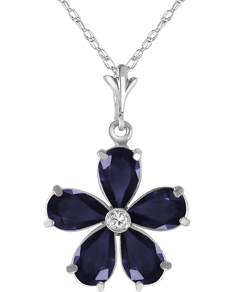 14k Solid White Gold Pendant Necklace with Natural Blue Sapphires and Natural Diamond Flower Pendant Floral Fine Jewelry Made...