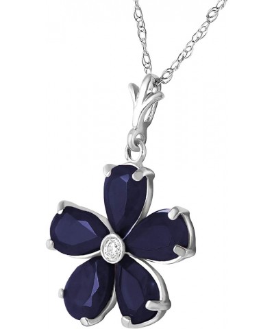 14k Solid White Gold Pendant Necklace with Natural Blue Sapphires and Natural Diamond Flower Pendant Floral Fine Jewelry Made...