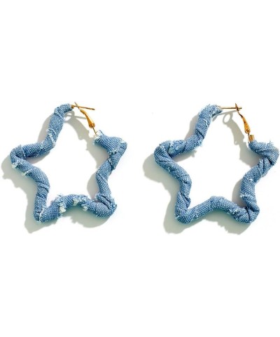 Fashion Denim Hoop Earrings for Women Girls Boho Cool Jeans Cloth Big Circle Round Hoop Earring Star $5.09 Earrings