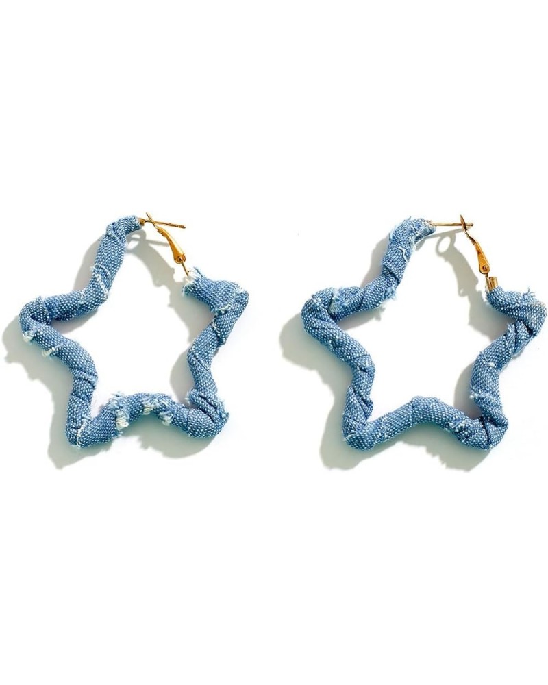 Fashion Denim Hoop Earrings for Women Girls Boho Cool Jeans Cloth Big Circle Round Hoop Earring Star $5.09 Earrings