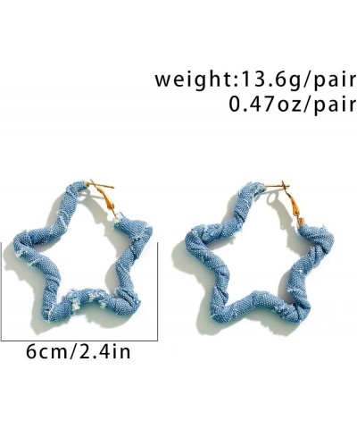 Fashion Denim Hoop Earrings for Women Girls Boho Cool Jeans Cloth Big Circle Round Hoop Earring Star $5.09 Earrings