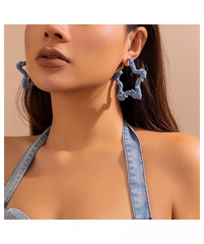 Fashion Denim Hoop Earrings for Women Girls Boho Cool Jeans Cloth Big Circle Round Hoop Earring Star $5.09 Earrings