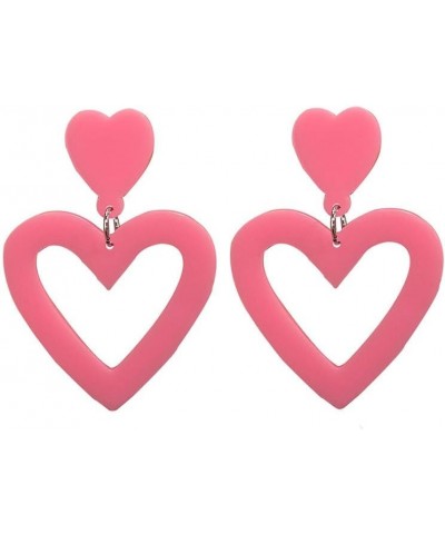 Double Heart Earrings Dangling Love Heart Drop Earrings For Women Hot Pink Earrings Pearl Heart Earrings pink1 $6.59 Earrings