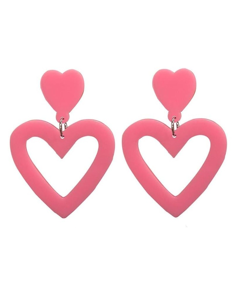 Double Heart Earrings Dangling Love Heart Drop Earrings For Women Hot Pink Earrings Pearl Heart Earrings pink1 $6.59 Earrings