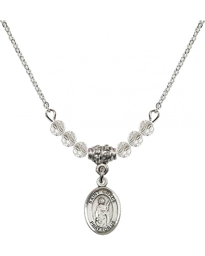 April Birth Month Bead Necklace with Catholic Patron Saint Petite Charm, 18 Inch Saint Grace $32.44 Necklaces