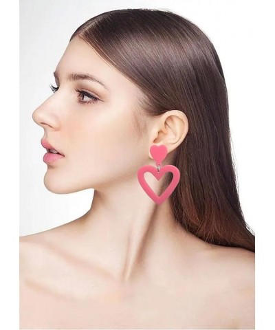 Double Heart Earrings Dangling Love Heart Drop Earrings For Women Hot Pink Earrings Pearl Heart Earrings pink1 $6.59 Earrings