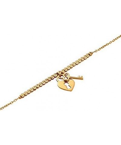 10K Yellow Gold .5mm Diamond Cut Beads and Heart Lock & Key Charm Anklet Adjustable 9" - 10" ( 71) $52.44 Anklets