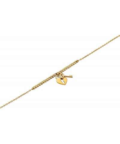 10K Yellow Gold .5mm Diamond Cut Beads and Heart Lock & Key Charm Anklet Adjustable 9" - 10" ( 71) $52.44 Anklets