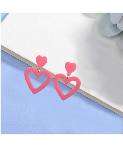 Double Heart Earrings Dangling Love Heart Drop Earrings For Women Hot Pink Earrings Pearl Heart Earrings pink1 $6.59 Earrings