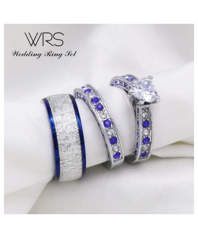 Two Rings His Hers Wedding Ring Sets Couples Matching Rings Women's 2pc White Gold Filled Heart CZ Wedding Engagement Ring Br...