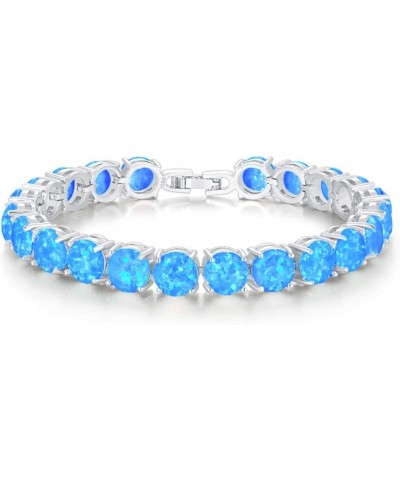 Created Blue White Fire Opal/Mystic Clear Crystal Bracelets for Women 18K White Gold Plated Big Round or Oval Shape Gems Brac...