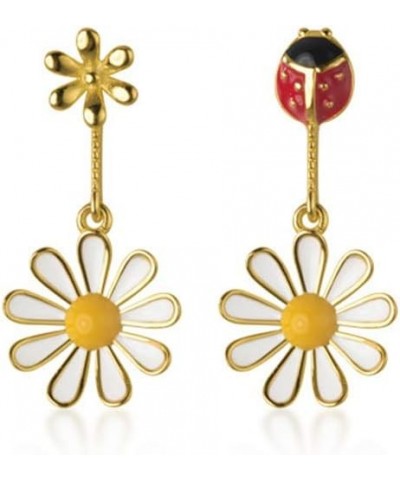 925 Sterling Silver Daisy Dangle Earrings for Women Teen Girls Cute Ladybird Flowers Drop Earrings $11.79 Earrings